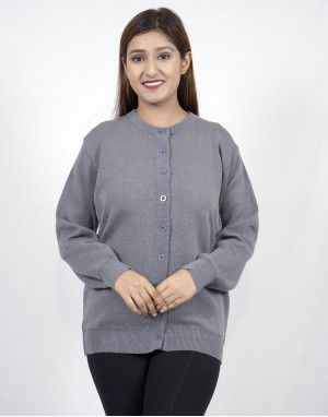Womens Pure wool heavy Sweater Full Button Grey